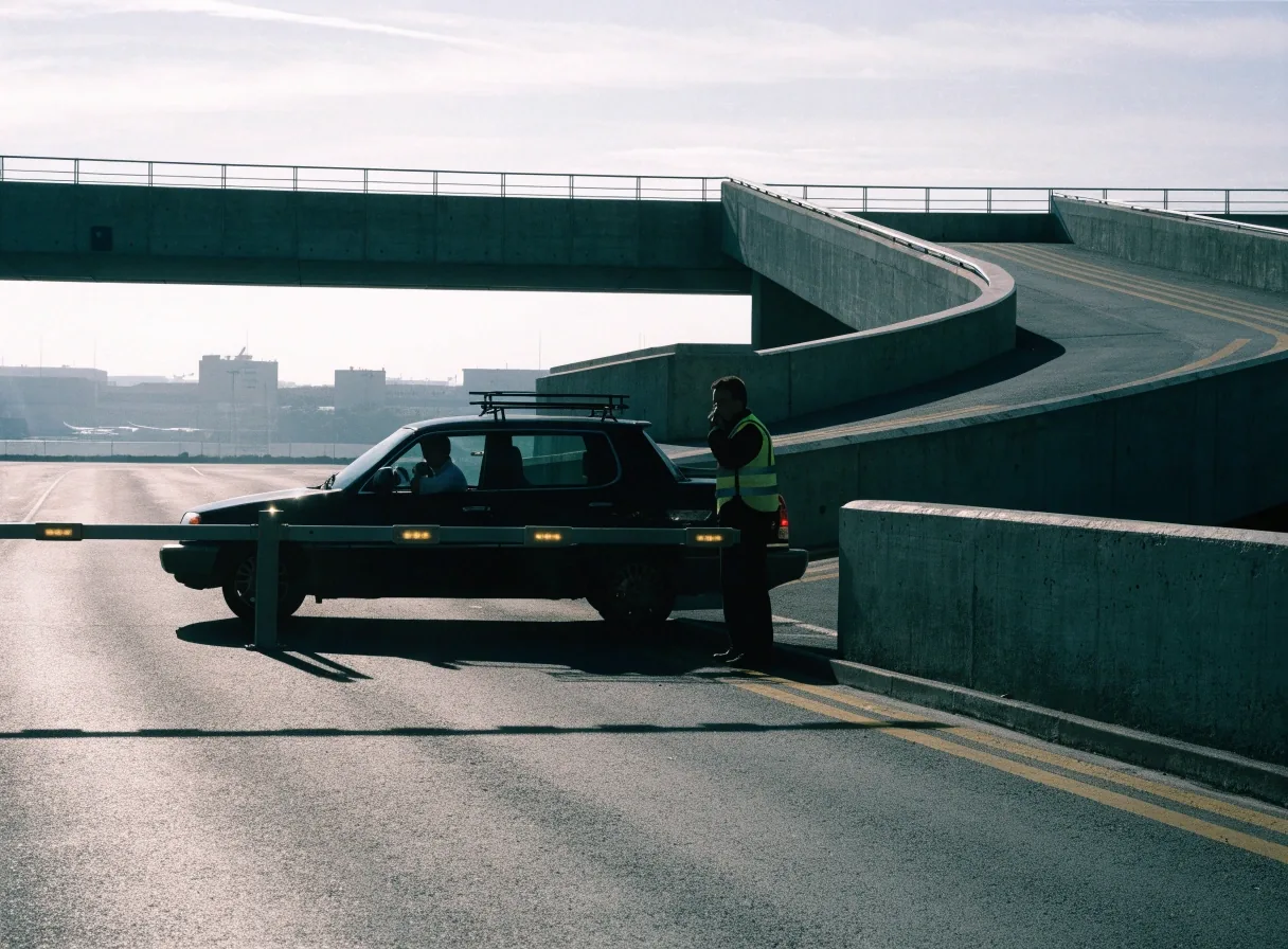 Car park entrance ramp in mid-morning light