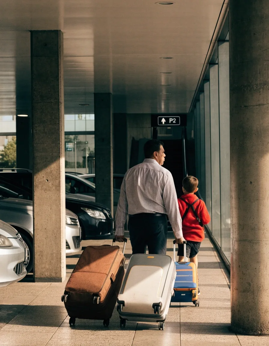 Hands loading a suitcase into a car boot before a Sydney Airport trip