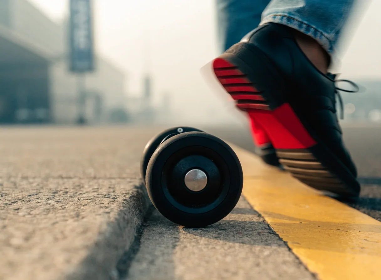 Suitcase wheel on concrete near the arrivals kerb