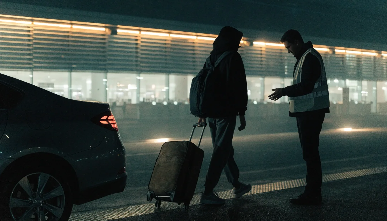 Arrivals kerb at Sydney Airport in soft evening haze