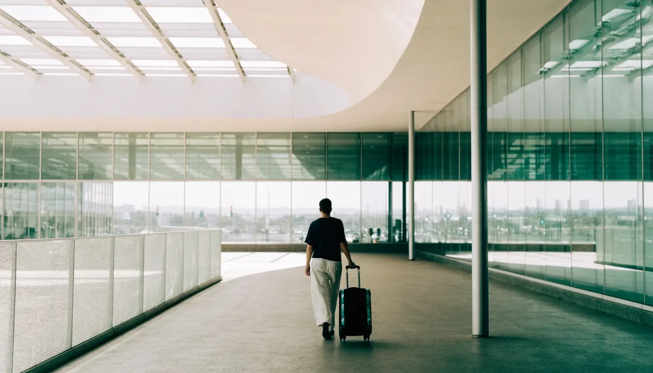 Covered walkway leading toward a Sydney Airport terminal entrance