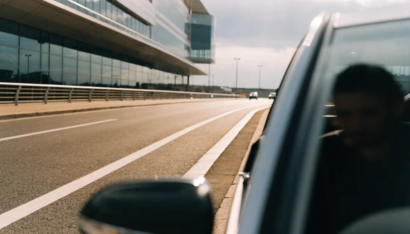 Kerbside pick-up lane with painted line and haze