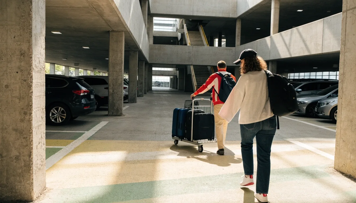 Traveller loading luggage into car inside Sydney Airport P7 car park