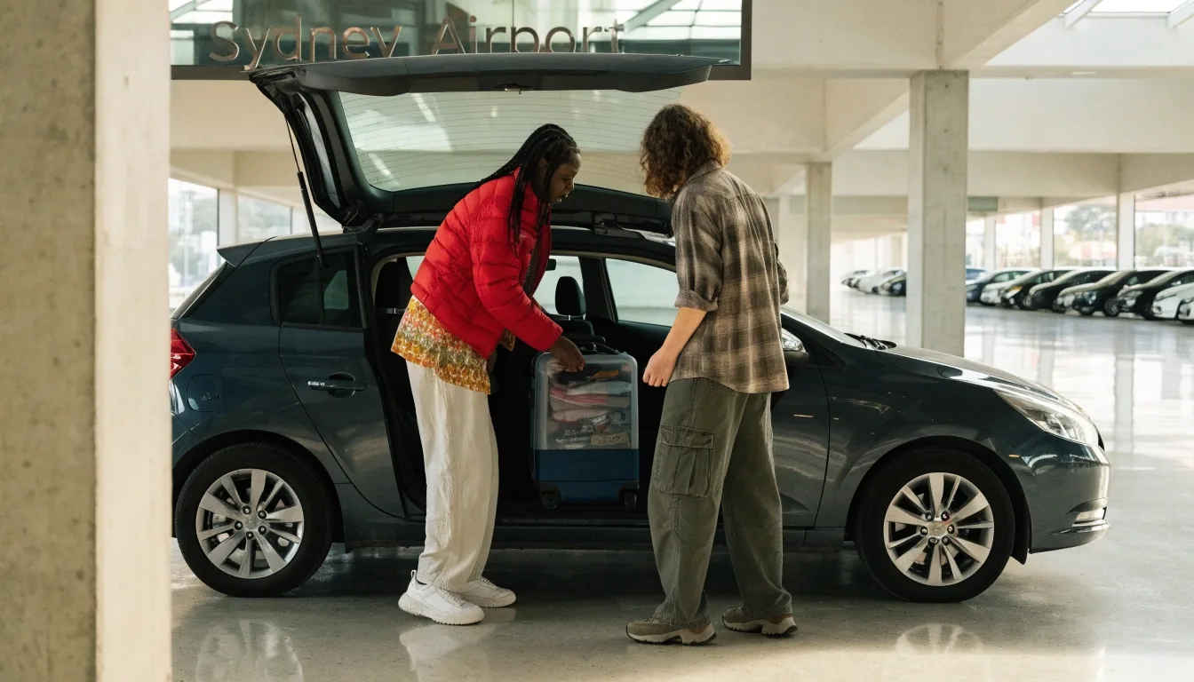 Valet handover at Sydney Airport international terminal forecourt