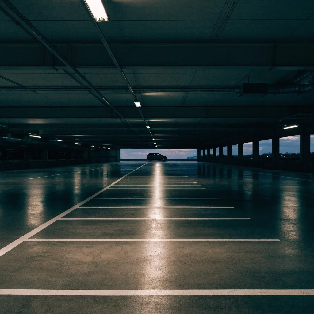 Empty parking deck at Sydney Airport at dusk