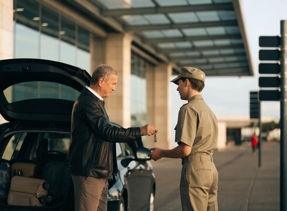 Driver handing over a car with luggage at the Sydney Airport valet drop-off lane
